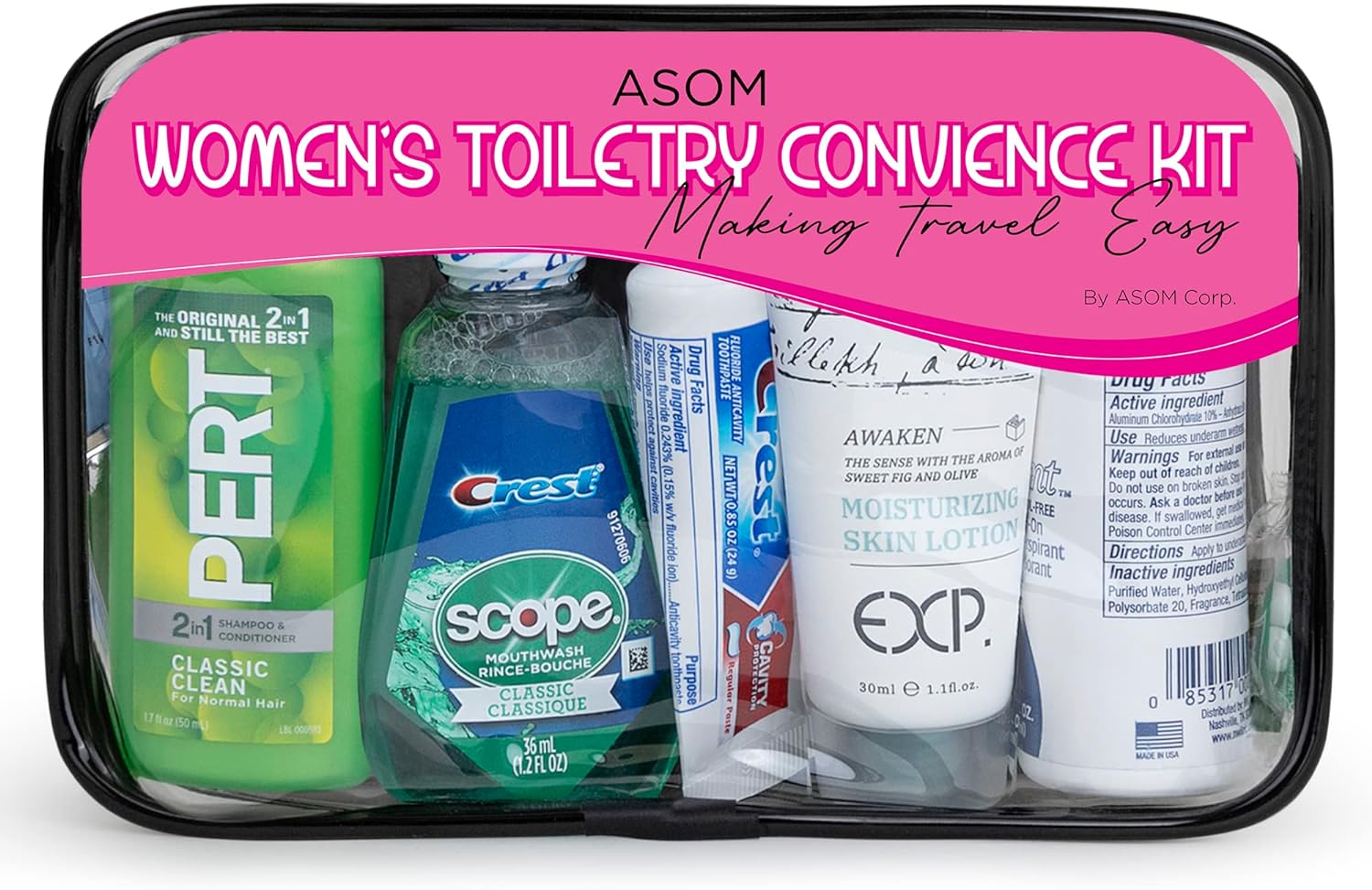 251103075052263_1 Asom Toiletry Travel Kit, Quality Hygiene Essentials Traveling Toiletries Prefilled Accessories Convenience Set, Tsa Approved Women Carry On Size Clear Toiletry Bag Accessory Kits. - Image 1